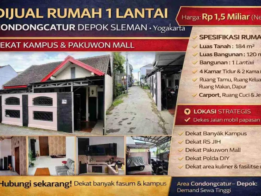 Rumah Tinggal 1 Lantai di Condongcatur, Depok Sleman – Lokasi Strategis Dekat Kampus & Pusat Kota