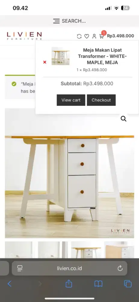 Meja makan lipat kayu multifungsi sesuai ruangan brand Livien