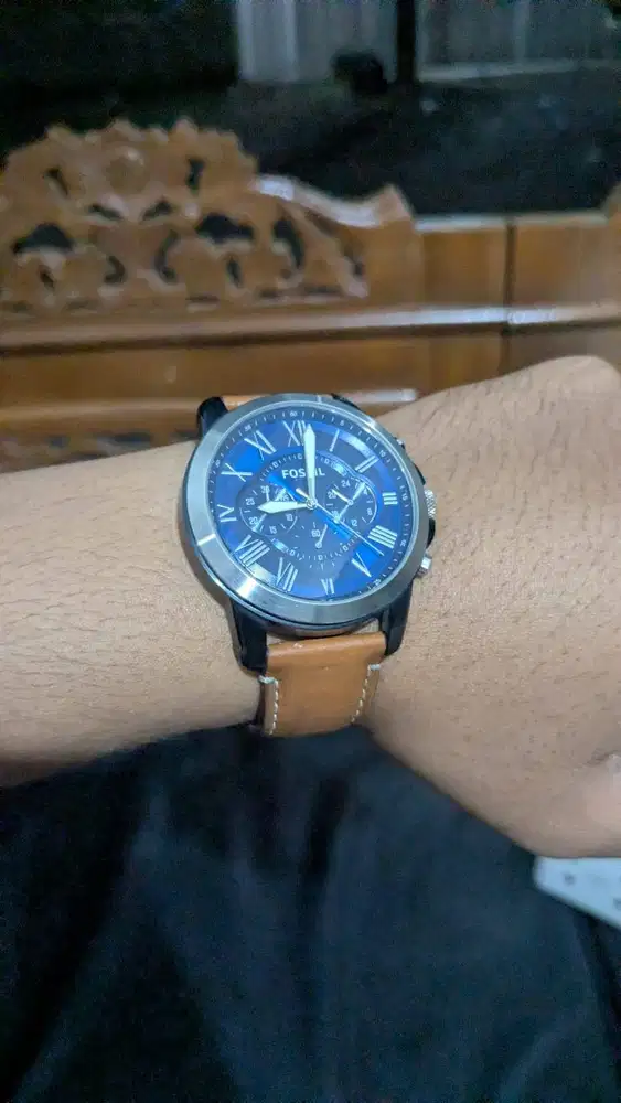 Jam Tangan Elegant dan Mewah Fossil Grant FS5151 Chronograph Blue Dial