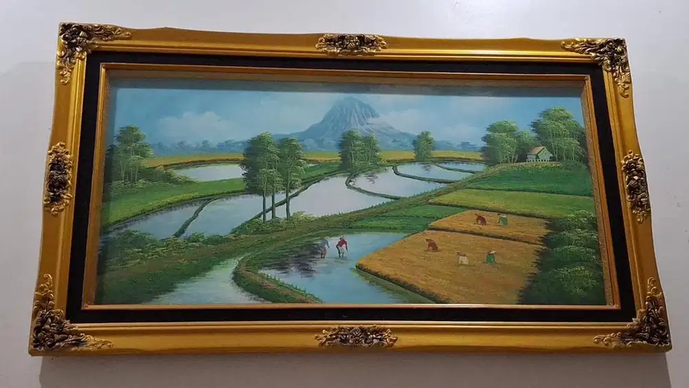 Hiasan Dinding Lukisan Alam Sawah Kondisi Seperti Baru