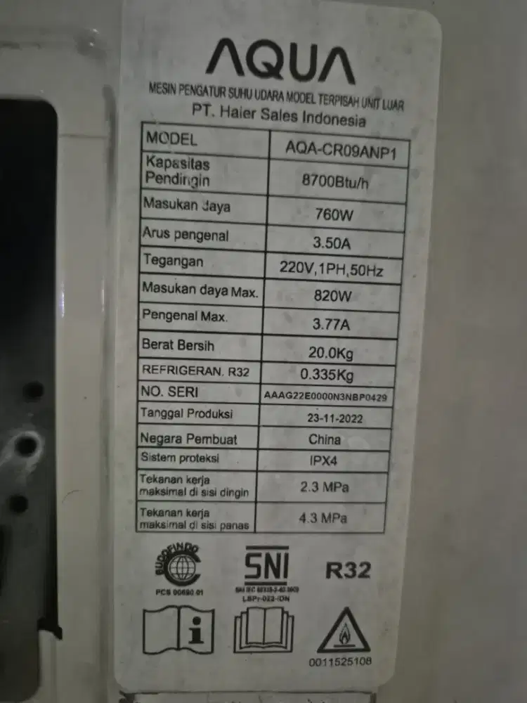 Jual Unit Ac Aqua 1pk