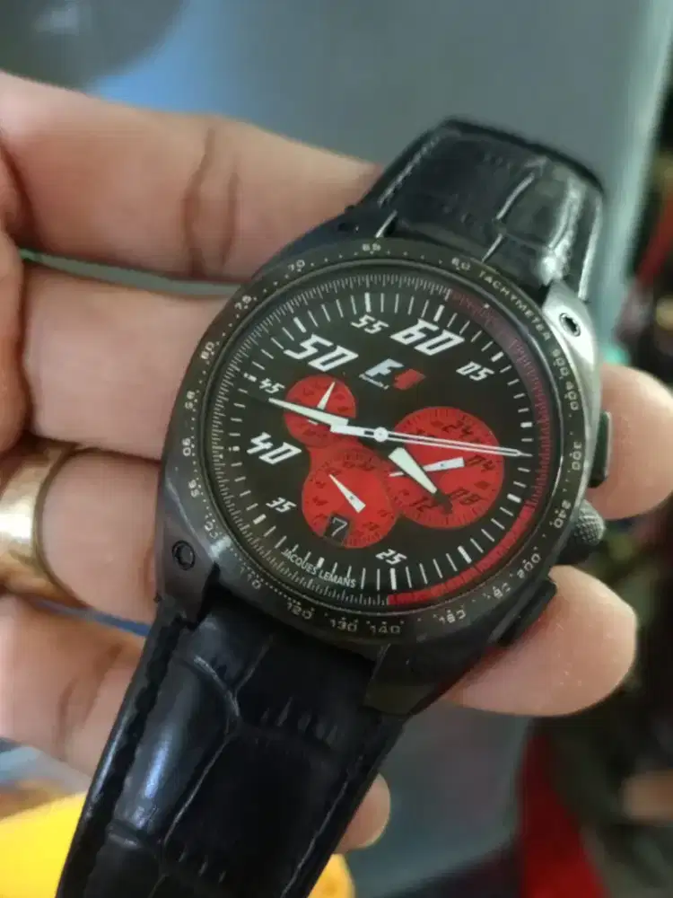 Jam tangan Pria Jacques Lemans Chronograph F1 Red Ferrari ORIGINAL