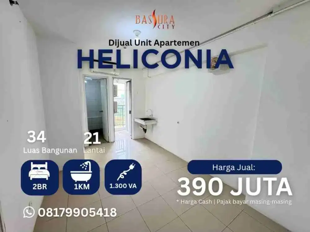 Sisa 1 unit developer type 2BR tower Heliconia apartemen Bassura City