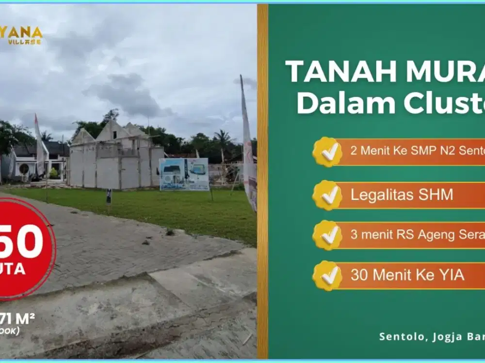 TANAH KAVLING DALAM CLUSTER KULONPROGO SENTOLO COCOK UNTUK INVESTASI