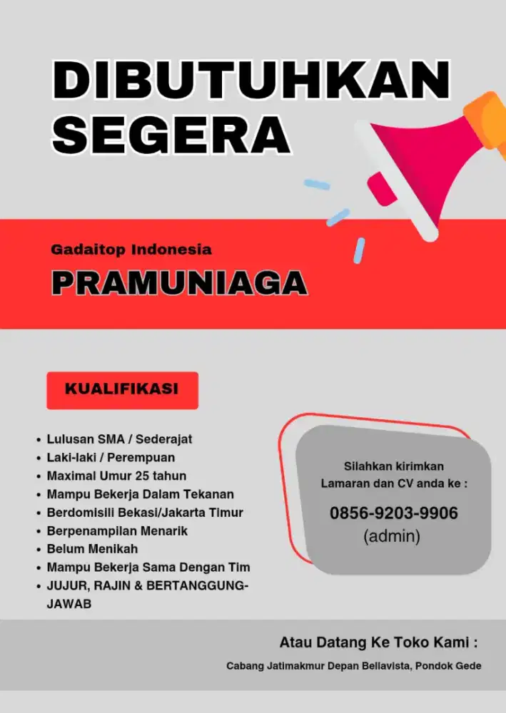 LOWONGAN KERJA PRAMUNIAGA GADAI TOP INDONESIA