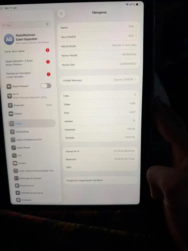 Di jual ipad air 7 M3 garansi ibox 128 gb wifi only