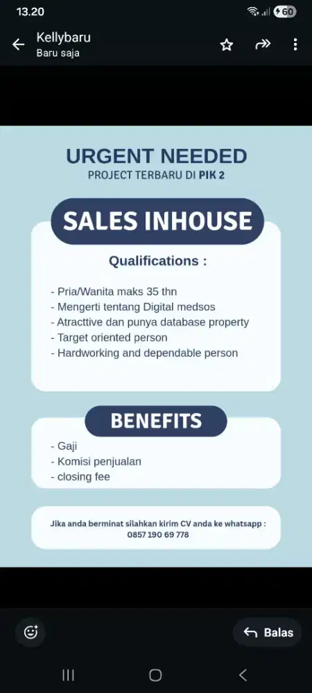 Dibutuhkan sales marketing property