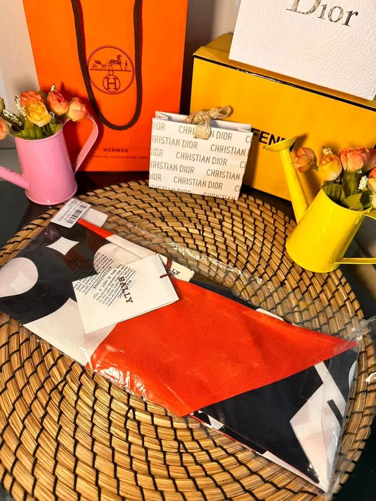 New Bally Orange Bandeau Silk Scarf Authentic 100%