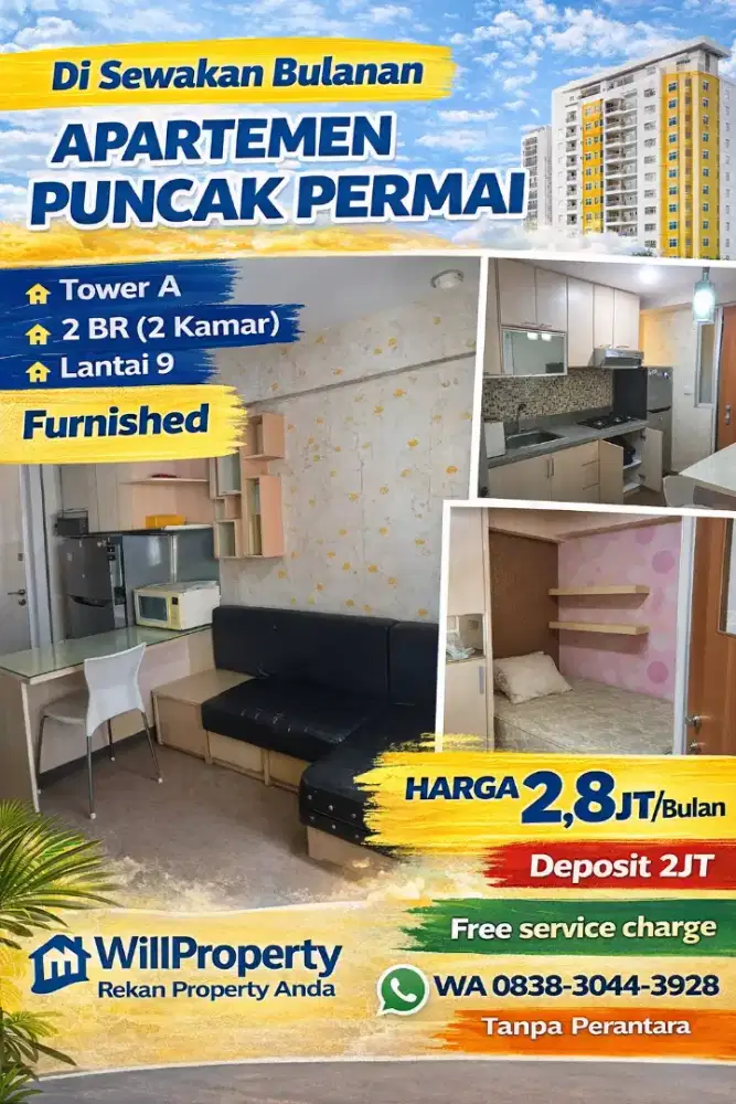Puncak Permai 2BR Furnished dekat Darmo,Citraland,Pakuwon,Unesa,Petra