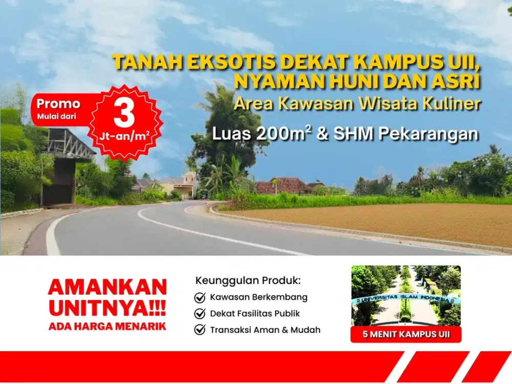 Tanah Jogja Area Kampus UII dan Kopi Klothok, Legalitas SHM Pekarangan