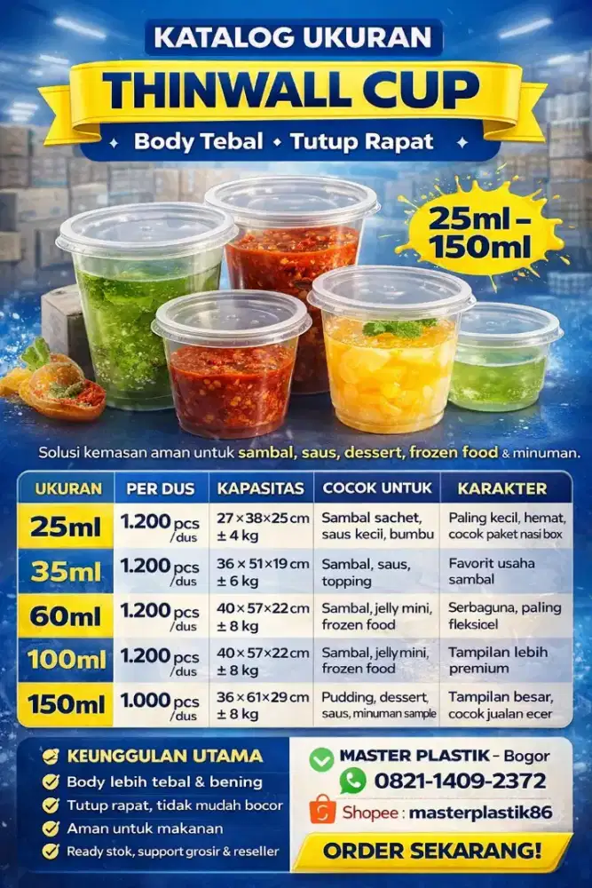 THINWALL CUP 25–150 ml | BODY TEBAL TUTUP RAPAT | GROSIR & ECER
