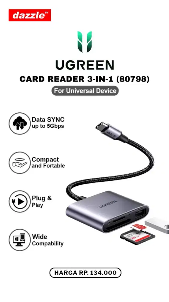 UGREEN CARD READER 3-IN-1 (80798)