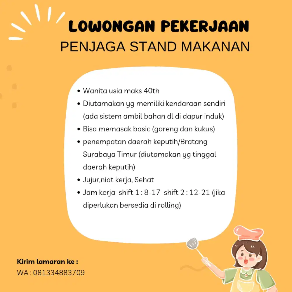 Lowongan kerja jaga STAN makanan daerah keputih Surabaya