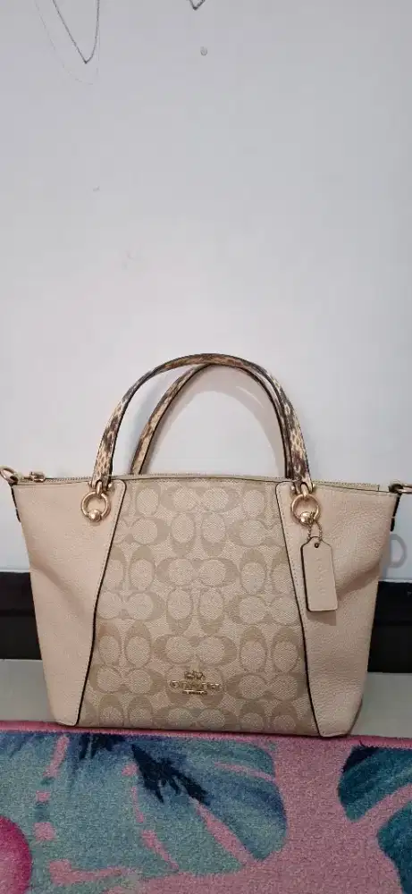 Tas Coach Kacey Satchel Colorblock Signature Ivory Khaki