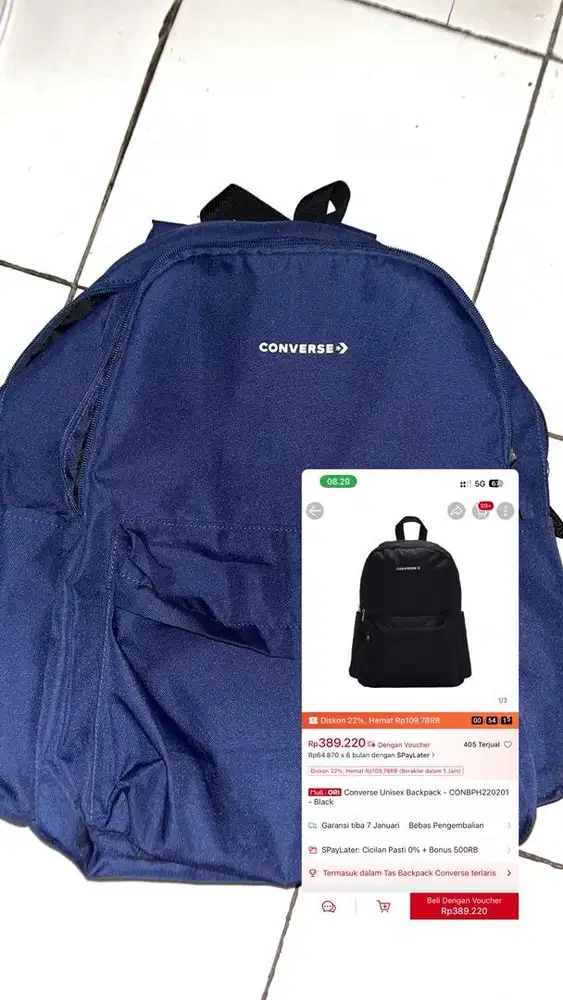 All Navy Tas Converse + Sepatu Reebok