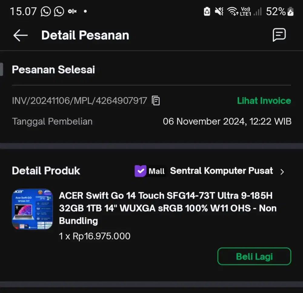 Laptop Aser Swift Go 14 Touch SFG-14 73T Ultra  9 - 185 H lUltra