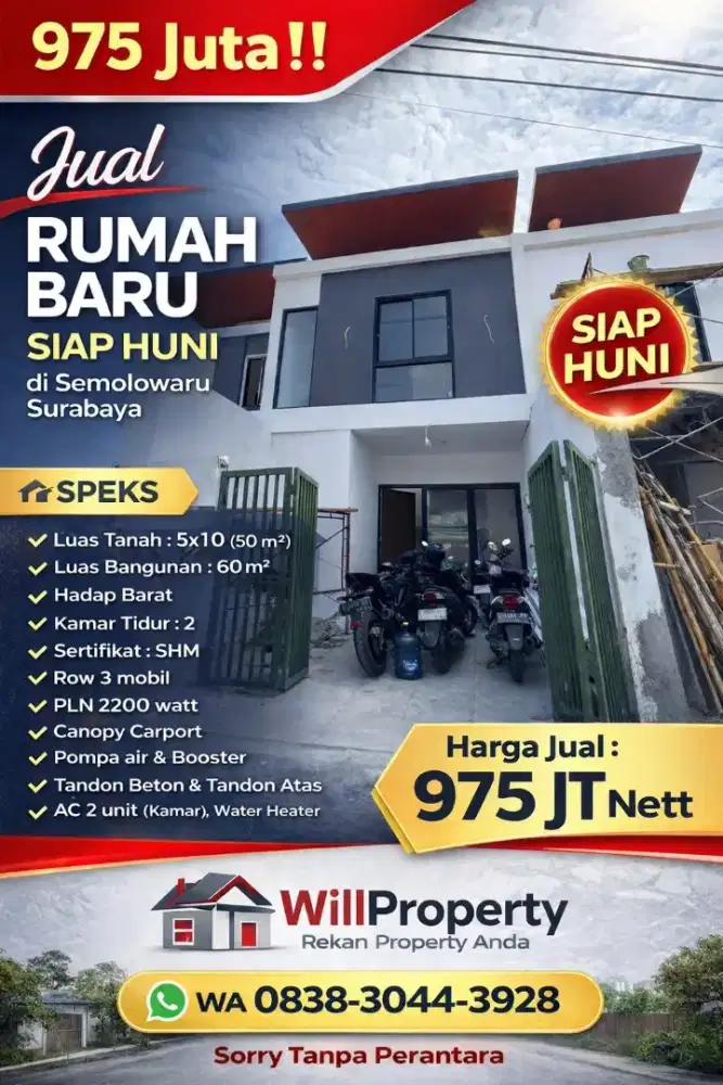 Rumah Baru Semolowaru dekat Klampis,Deles,Merr,ITS,Manyar,Unair