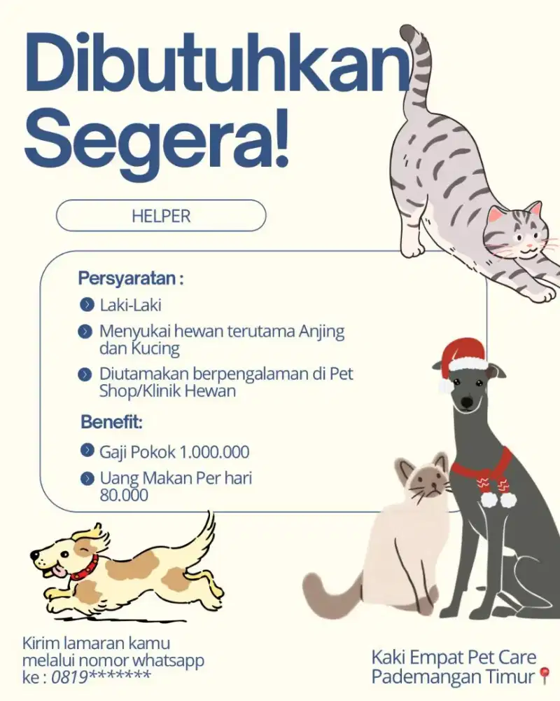 Dibutuhkan Helper  diklinik hewan