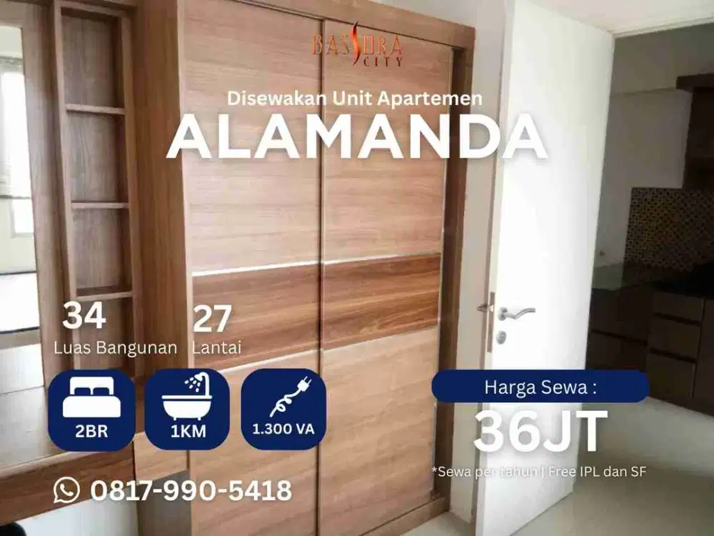 Sewa 2BR semi furnished ada kitchen set atas mall tower Alamanda
