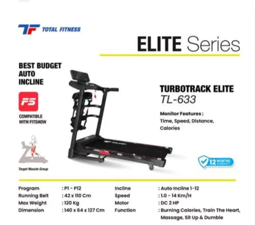 Treadmill electric Tf 633 incline