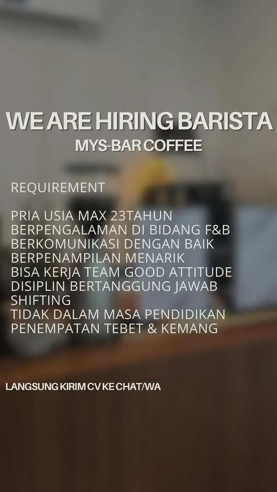 LOKER BARISTA PENEMPATAN TEBET&KEMANG