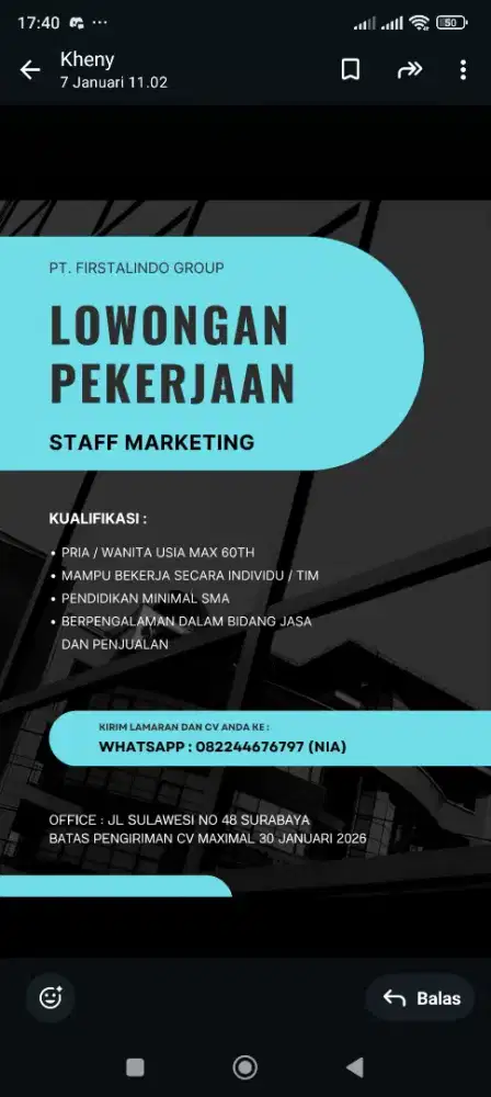 Dicari Sales/Marketing