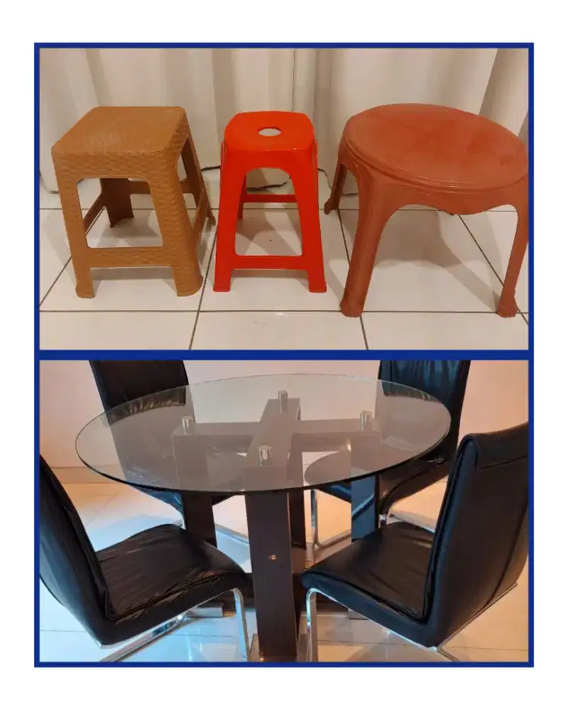 Meja makan dan kursi meja plastik