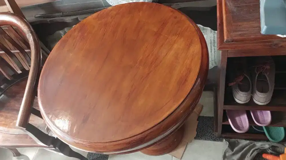 Meja bulat jati tebal (cocok bt teras rumah) meja ngopi