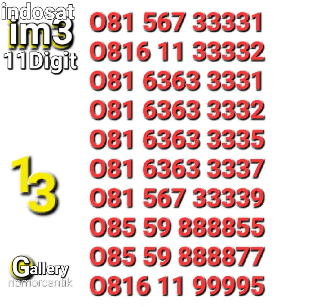 Nomor im3 11digit seri 3333x