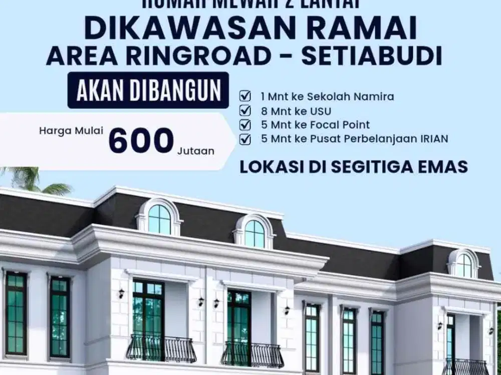 5MENIT DARI KAMPUS USU, RUMAH 2LANTAI DI SETIABUDI