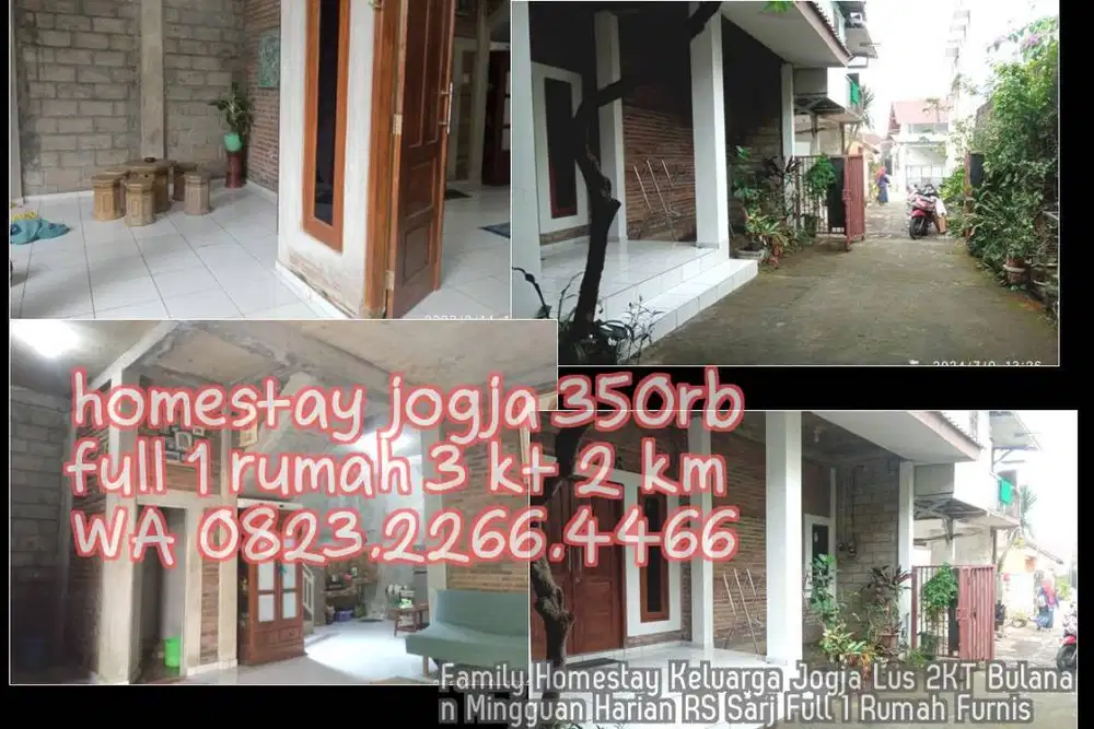Family Homestay Keluarga Jogja Lus 2KT Bulanan Mingguan Harian RS Sarj