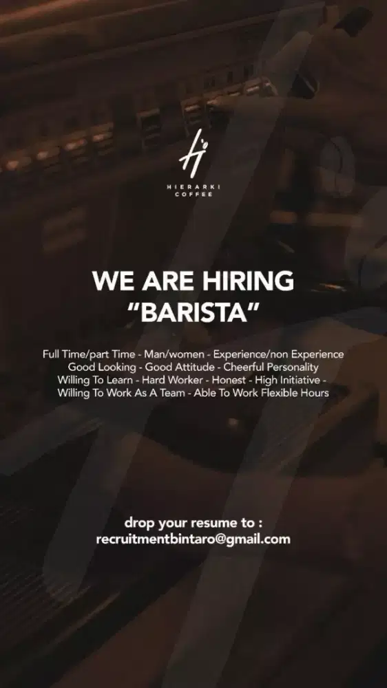 WE ARE HIRING BARISTA AND FREELANCE ADMIN
