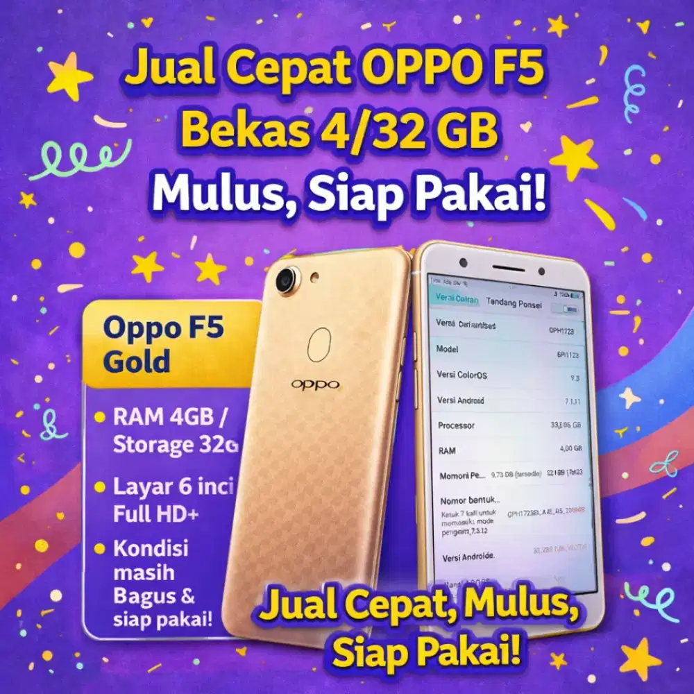 Hp Bekas Oppo F5 Gold 4/32Gb Murah Siap Pakai Tidak Rusak Mulus Bagus