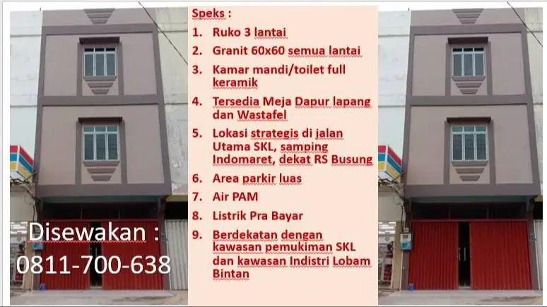 Disewakan Ruko 3 Lantai Siap Pakai, full renovasi