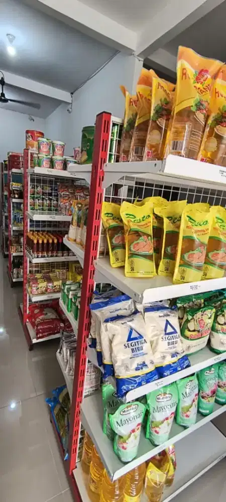 Dijual rak single dan double minimarket, meja kasir letter L