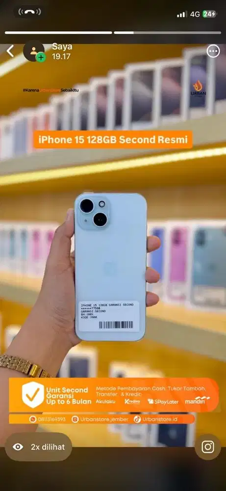 IPHONE 15 128GB SECOND RESMI