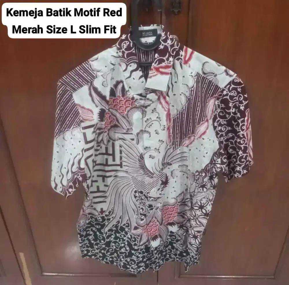 Kemeja Batik Motif Red Merah Size L Slim Fit