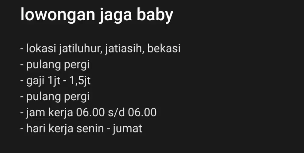 dicari untuk bantu jaga baby