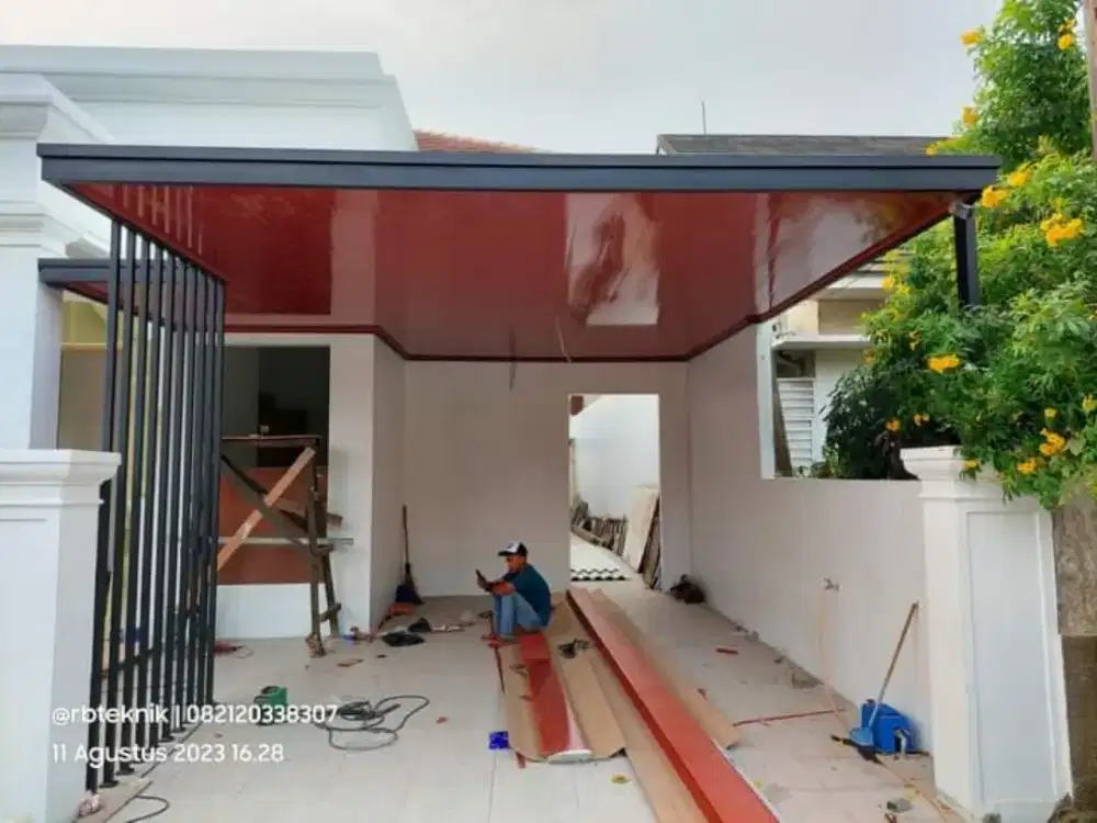 Kanopi baja ringan, rangka baja galvalum dan plafon pvc