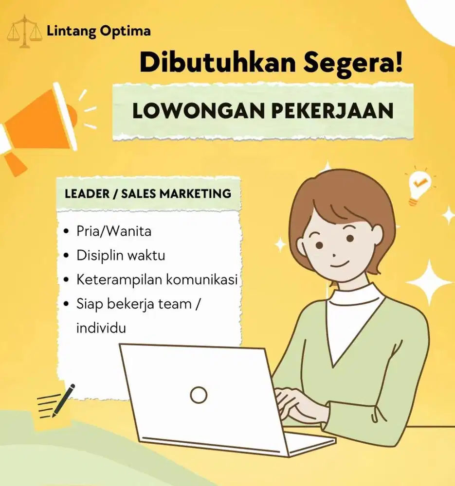 DIBUTUHKAN SEGERA POSISI LEADER & MARKETING .