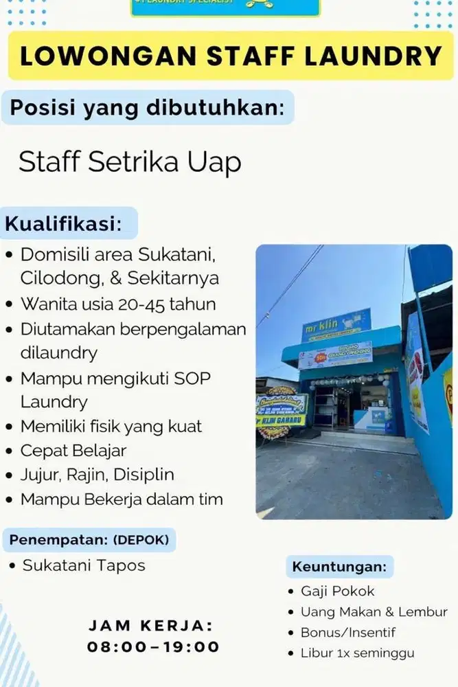 LOWONGAN KERJA STAFF SETRIKA UAP
