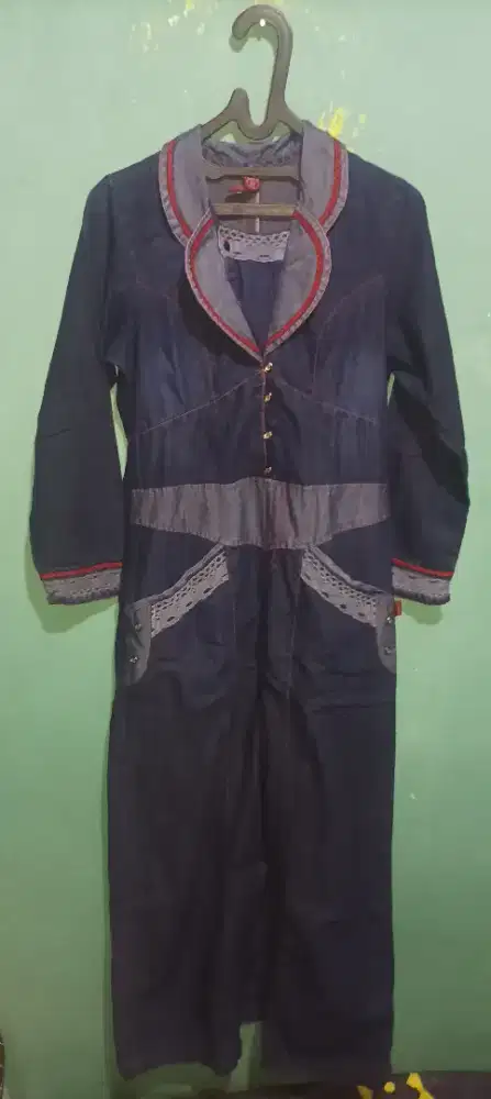 gamis bahan denim+outer plus inner