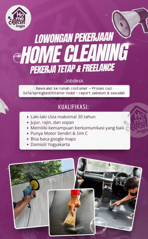 Dibutuhkan Oprasional Tetap & Freelance jasa cuci sofa springbed