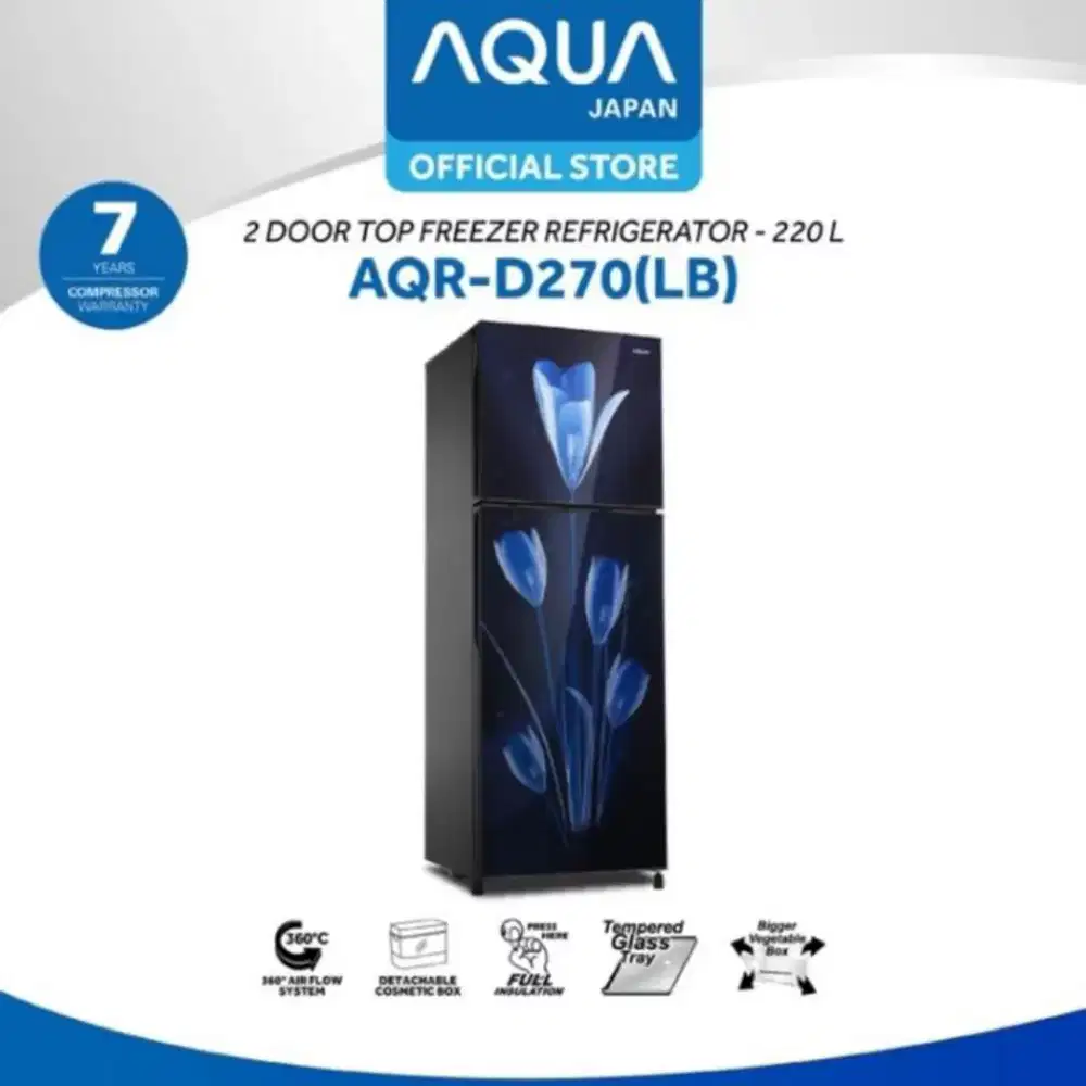 KULKAS AQUA AQRD270 Motif Bunga Biru