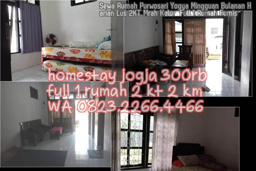 Sewa Rumah Purwosari Yogya Mingguan Bulanan Harian Lus 2KT Mrah Kelur