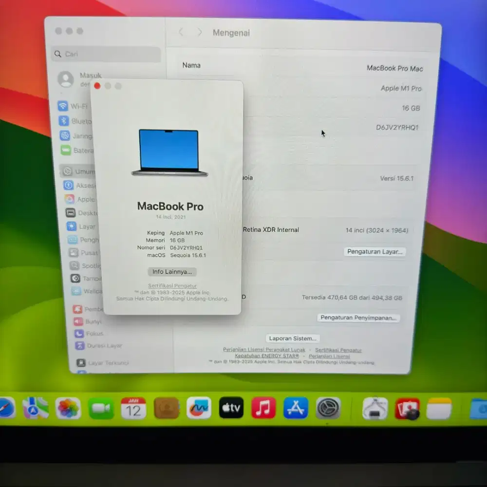 Macbook M1 pro 14 inch Ram 16 Ssd 512 Full set buat desain editing