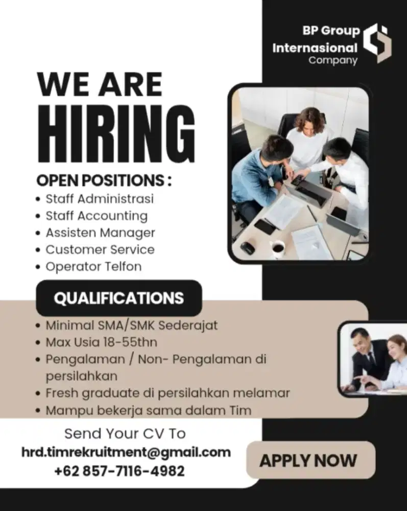 Lowongan pekerjaan, Raih Peluang sukses kamu bersama kami!!!