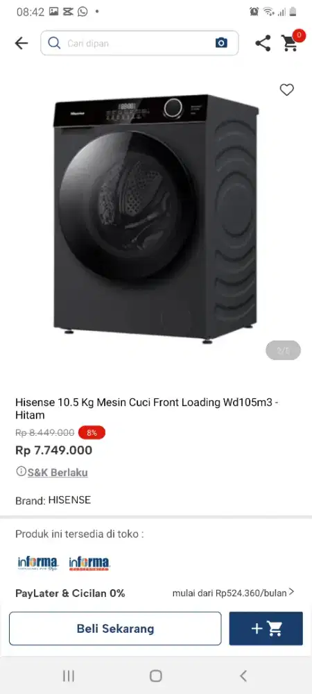 Hisense mesin cuci frontloading 10kg