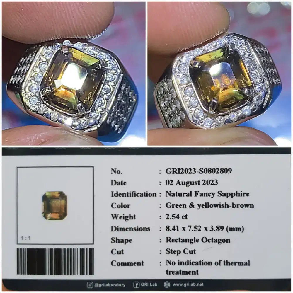 Natural Fancy Sapphire 2.54 ct noheated kristal memo GRI antik safir