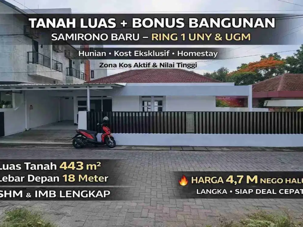 TANAH LUAS + BONUS BANGUNAN
SAMIRONO – RING 1 UNY & UGM